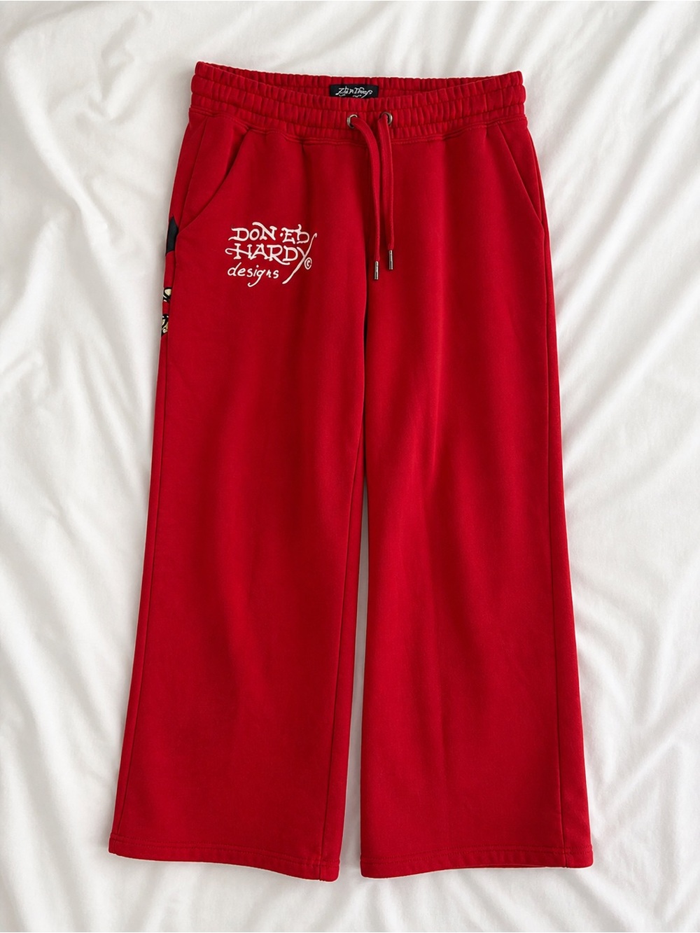 Ed Hardy Red Sweatpants w/ Graphic Logo & Heart Design | Size S